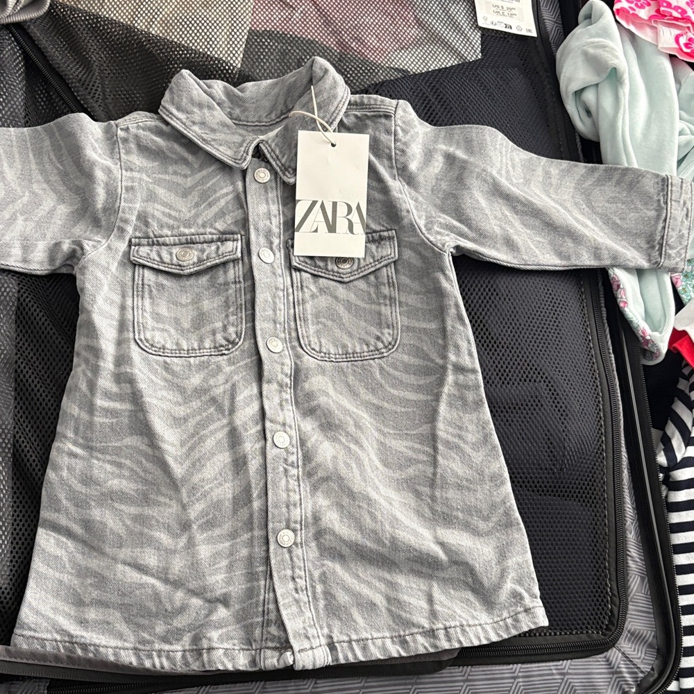 Zara Grey Zebra-Pattern Button-Front jean Dress